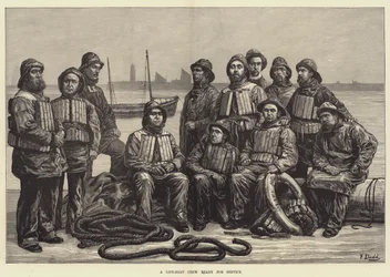 Eine Rettungsbootsmannschaft bereit zum Einsatz